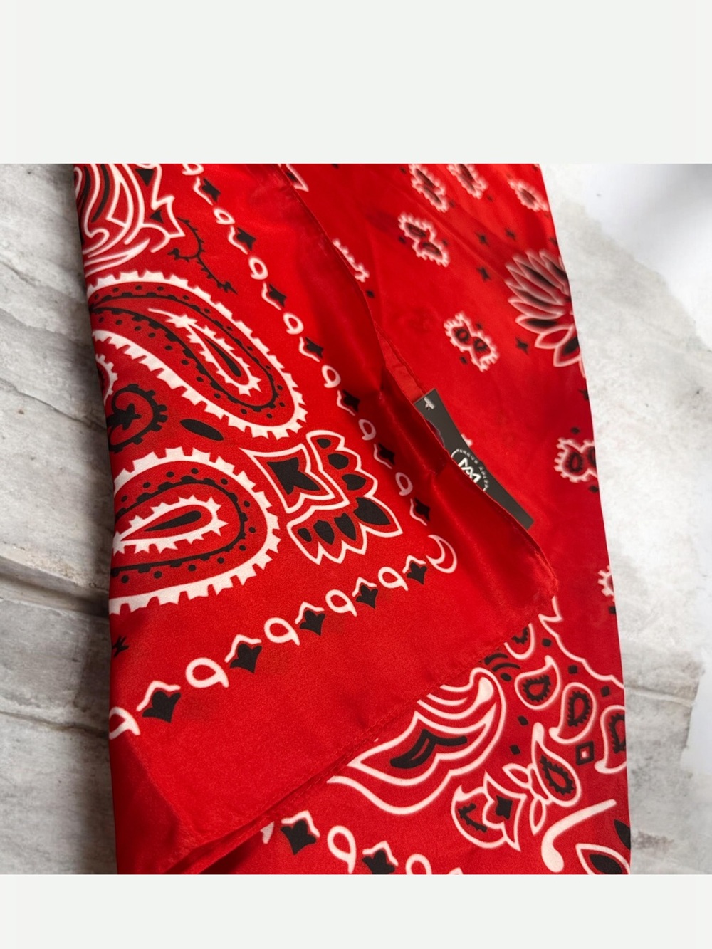 Red Paisley polyester scarf with a smooth satin like feel